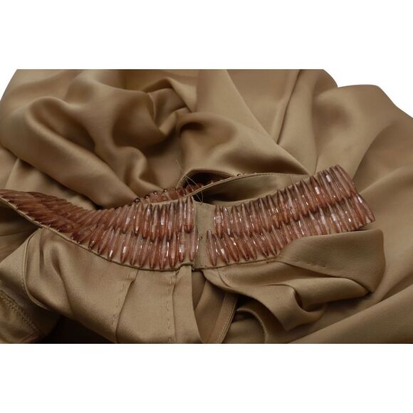 Alberta Ferretti Embellished Neck Detail Belted Dress in Beige Silk - Picture 3 of 6